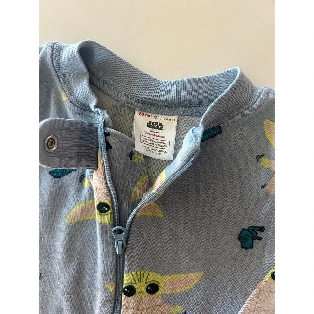 Hanna Andersson Baby Yoda Light Blue Sleeper Zippy 18-24 Months